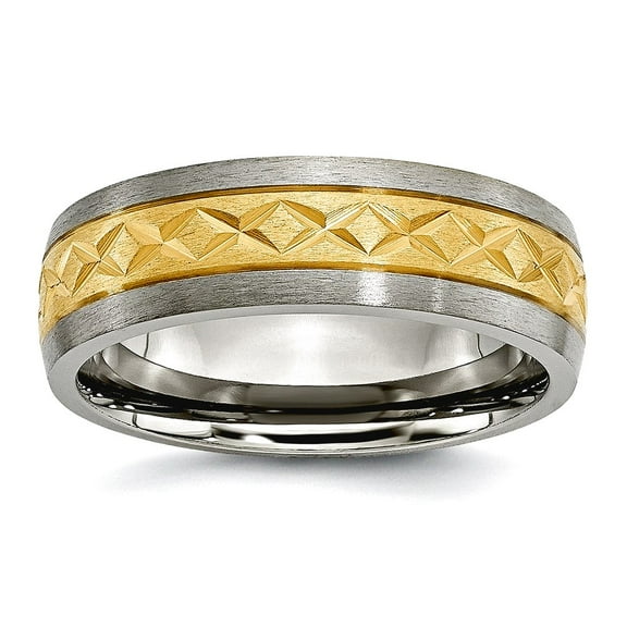 Titanium 7mm Satin and Gold Plated X Design Band Ring Size 7 Ring for Women and Men - 4.0 Grams