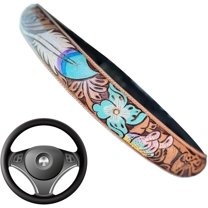15 Inch Steering Wheel Cover, Retro Embossed Hand-Painted Leather Western Cowboy Car Universal Steering Wheel Cover, Auto Interior Accessories