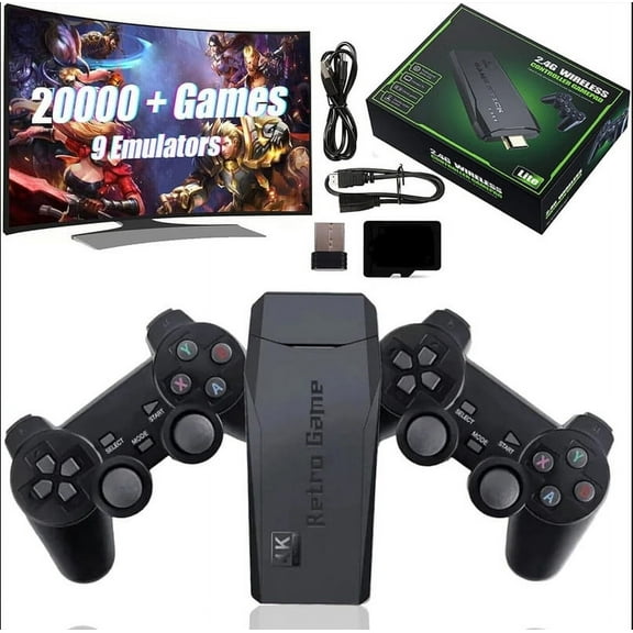 Wireless Retro Playing Machine, 9 Classic Emulators, Plug and Play Video Play Stick Built-in 20000+ Classic Plays, 4K Output for TV with Dual 2.4G Wireless Controllers(32G/64G/128G)