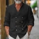thumbnail image 1 of pstuiky camisetas de manga larga para hombre, Camisa informal de manga larga con cuello alto y botones de color liso para hombre top de hombre xxxl, 1 of 6