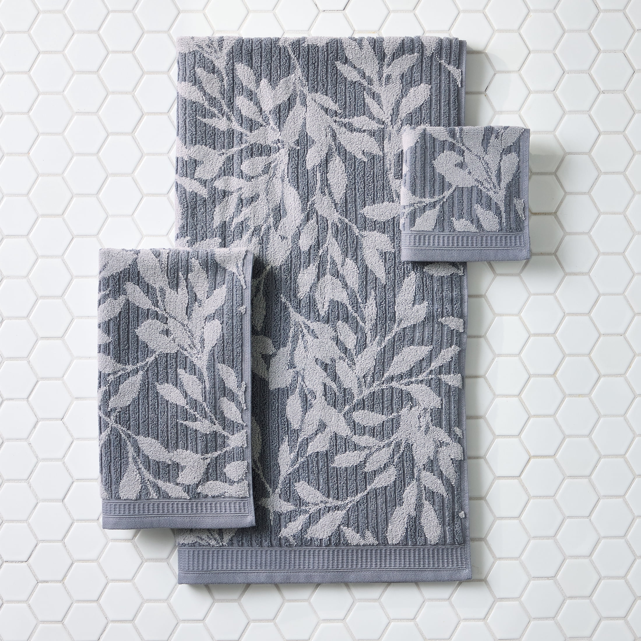 Better Homes & Gardens Signature Soft Floral 6 Piece Towel Set,Grey Flannel/Soft Silver