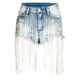 thumbnail image 4 of ERkkoi Jean Shorts For Womens Denim Shorts Bar Bundy Tassels Wide Leg Long Fringe Drill Chain Summer Womens Shorts Jean Light Blue XXL, 4 of 9