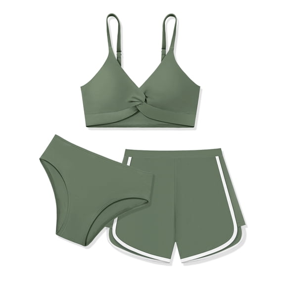 Usaibhir Girl's 3 Piece Bikini Set Cross Strap Swimsuits for Girls Bathing Suit with Shorts Teen Swimwear Swimming Suit 9-16T