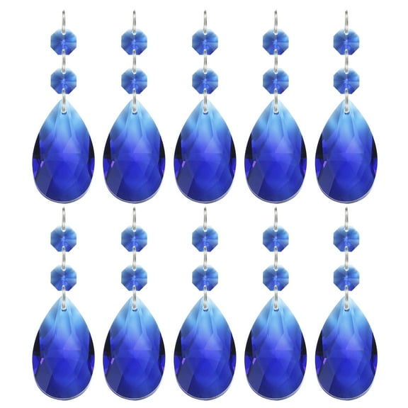 Uxcell Teardrop Crystal Chandelier Pendants Beads, 10 Pack 85mm Length 38mm Chandelier Prisms Parts Ornaments Hanging Beads for DIY Arts Crafts Decoration, Dark Blue