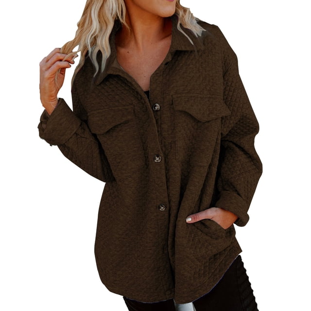 AherBiu Vestes pour Femmes Décontractées à Col Boutonné Manteau Léger Automne Hiver Confortable