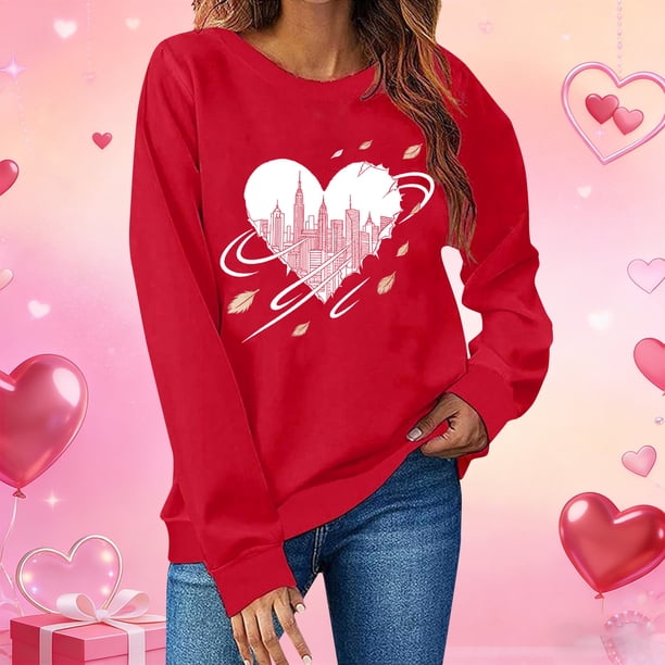 TaTaai Ladies Valentines Graphic Sweatshirt Long Sleeve Crewneck Casual Athletic Pullover Holiday Print Loose Fit Top Gift
