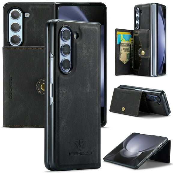 2 in 1 Detachable Wallet Back Cover for Samsung Galaxy Z Fold 5 2023 PU Leather Case with Card Holder Pocket Slim Phone Cases for Samsung Galaxy Z Fold 5 5G, Black