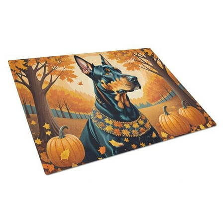 

Carolines Treasures DAC1044LCB 15 x 12 in. Unisex Doberman Pinscher Fall Glass Cutting Board - Large