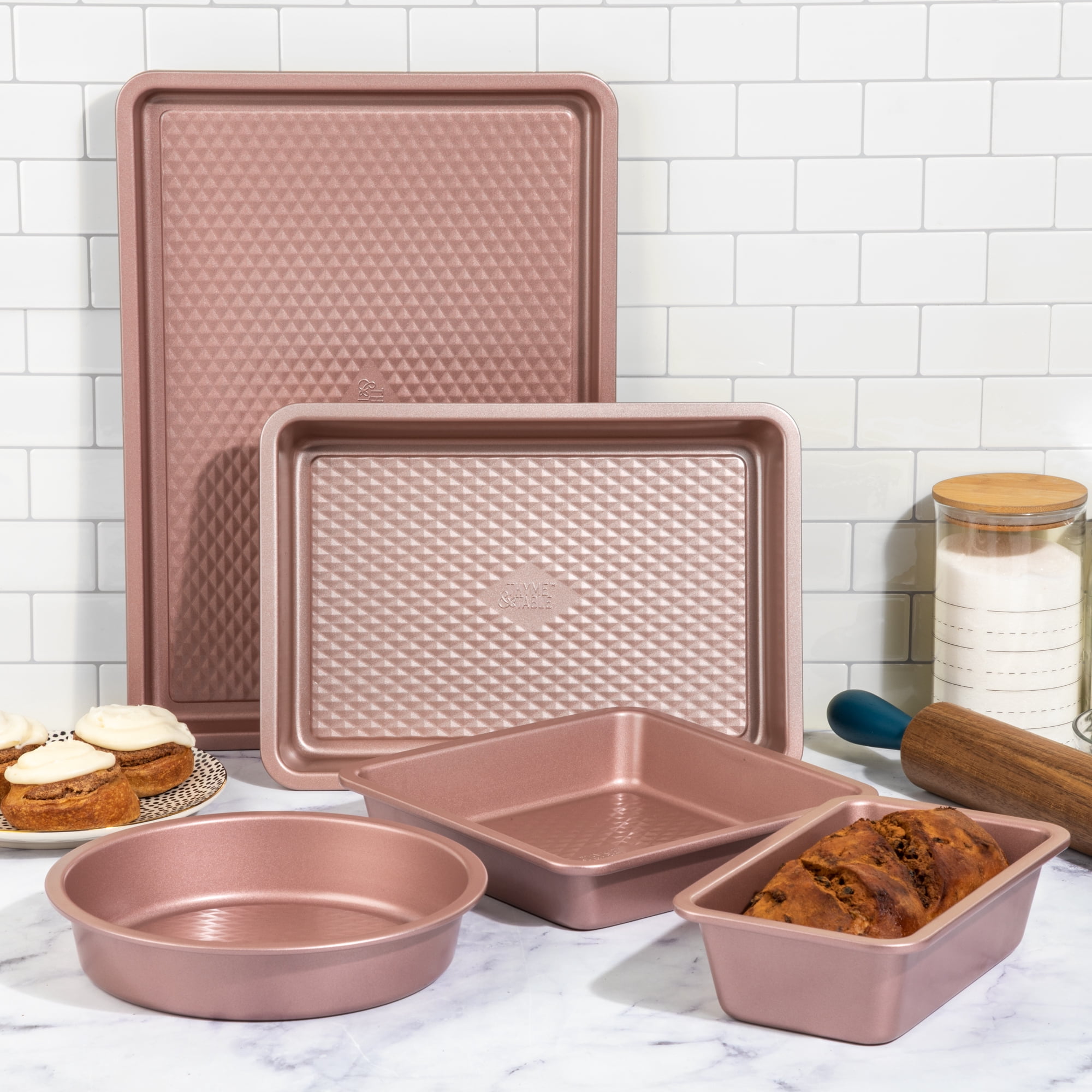 Thyme & Table Non-Stick Aluminized Steel Baking 5pc Set, Rose Gold