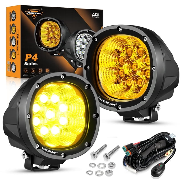 Luces de Conducción LED Auxbeam Redondas Ámbar de 4 Pulgadas 90W 9000LM
