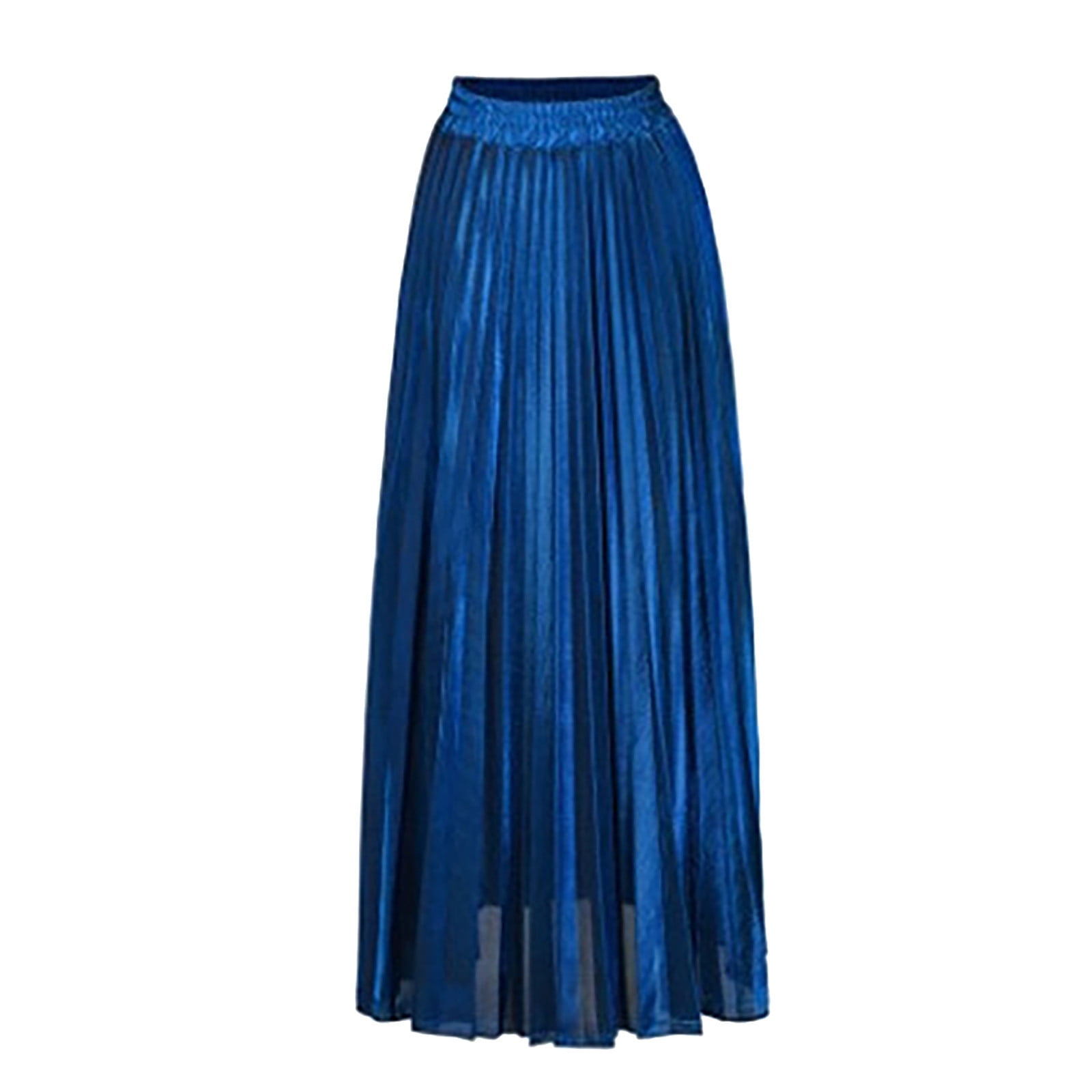 Cavosen Pleated Skirts for Women Long Maxi Ankle Length A-Line Skirts Swing Skirts High Waist Plain Pencil Skirts Flowy Swing Dress Athletic Beachwear Resortwear Blue 2XL