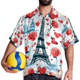 thumbnail image 4 of Eiffel Tower Valentine's Day Men's Hawaiian Button Down Short Sleeve Casual Printed Summer Beach Unisex Shirt, 4 of 6