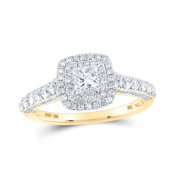 10K Yellow Gold Princess Diamond Halo Bridal Wedding Engagement Ring 1 Cttw, Womens Size: 5-10