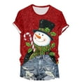 thumbnail image 6 of larppty Women Crew Neck Cute Snowman with Hat Graphic Fall Shirts Casual Christmas Tee Family Tops (Brick Red, L), 6 of 7