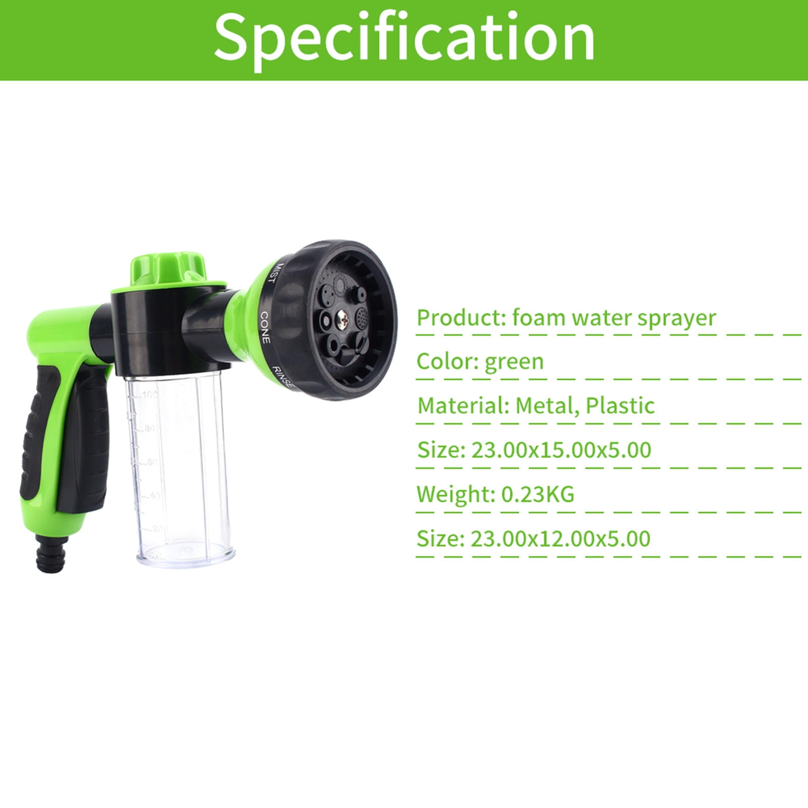BIMZUC 8‑Pattern Foam Car Wash Sprayer – Dual‑Use Hose Nozzle, Anti‑Freeze & Rust, 4.7”×9.1”×2” for Cars & Home