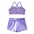 thumbnail image 4 of iEFiEL Kids Girls Sequins 2Pcs Ballet Dance Outfit Crop Top with Metallic Bottoms Set Light Purple 12, 4 of 7