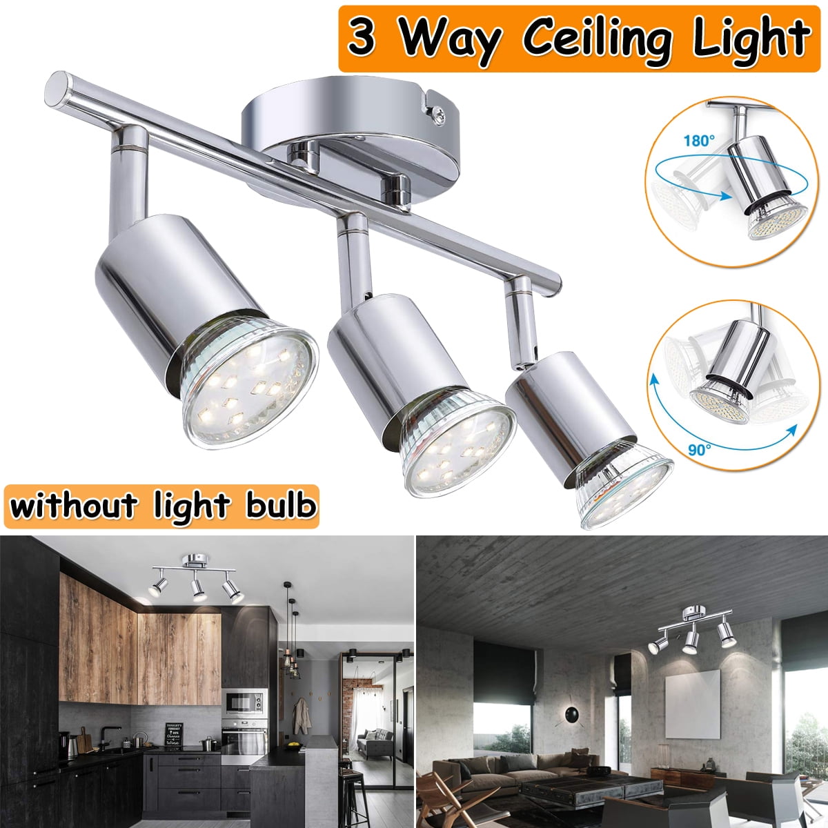 Square 4 Way Adjustable Ceiling Light Spotlight Fitting Kitchen GU10 Mains 240V 
