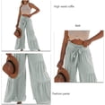 thumbnail image 2 of Women's 2024 New Pants Free Pants High Waist Wide Leg Hem Ruffles Ruffle Loose Pleated Elastic, 2 of 3