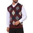 thumbnail image 4 of INSPIRE CHIC Men's Casual Knit Sleeveless V-Neck Plaid Argyle Sweater Vest M Burgundy, 4 of 5