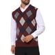 thumbnail image 4 of INSPIRE CHIC Chaleco de Suéter Sin Mangas de Cuello en V a Cuadros Argyle para Hombre XL Burdeos, 4 of 5