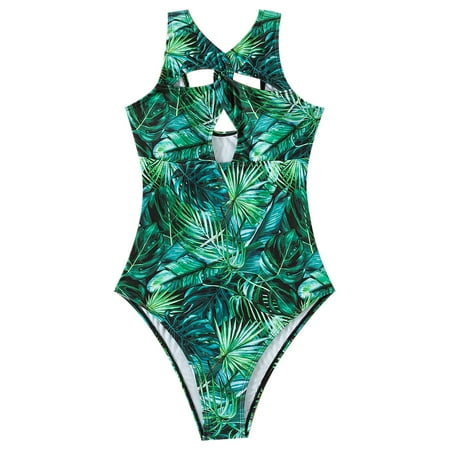 HTNBO Women s Swimsuits Print Sexy Thong Bikini Swimsuit Green S