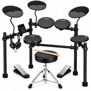 AODSK Electric Drum Set for Beginners with 4 Quiet Pads – 200+ Sounds, 2 Switch Pedals, Foldable Frame, Includes Throne, Sticks & Headphones