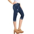 thumbnail image 3 of 2Luver, Women's, Stretchy 5 Pocket Skinny Mid Rise Capri Ripped Medium Denim Jeans, Denim Blue, 13, 3 of 3