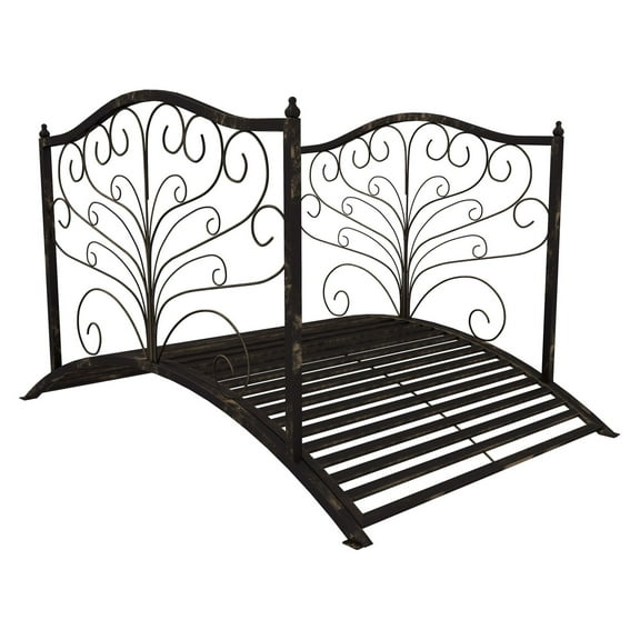 Garden Bridge 4ft Metal Arch - Outdoor Decorative Bridge with Scrollwork & Rails - Black/Bronze - Easy Assembly