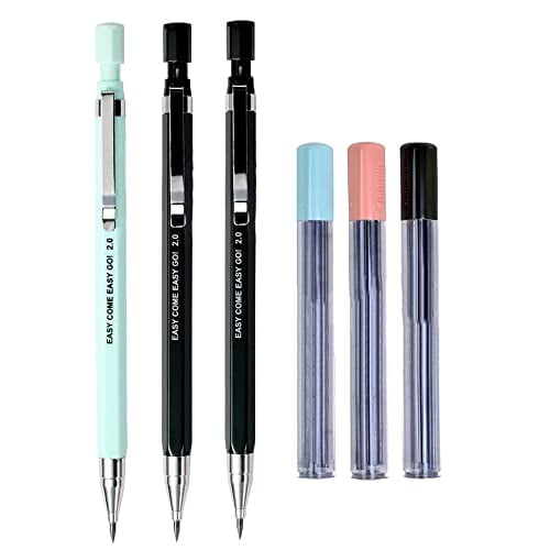 3pcs 2.0 mm Mechanical Pencil with 18pcs Lead Refills, Cute Automatic Pencils for Draft Drawing, Writing, Crafting, Art Sketching Student Gift Office School Supplies Korean Stationery, Random Color