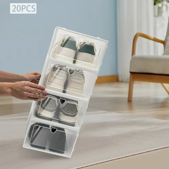 20Pcs Foldable Drawer Shoe Boxes Storage Stackable Clear Plastic Shoe Container Closet