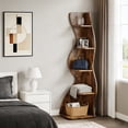 thumbnail image 3 of Tribesigns 5-Tier Corner Shelf, Modern Wavy Corner Bookshelf for Small Space, Living Room, Bedroom (Brown), 3 of 7