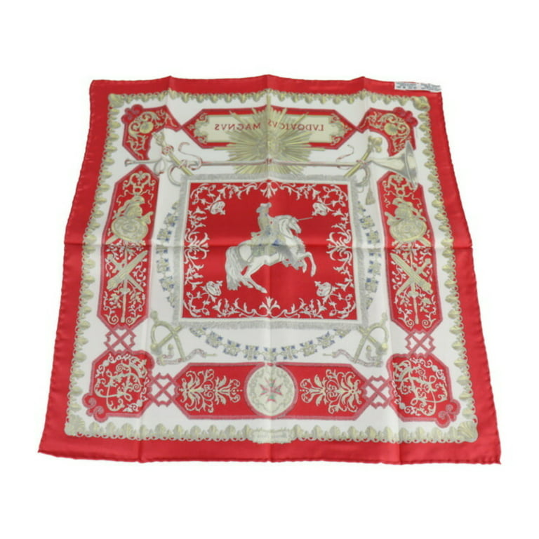 Pre-Owned HERMES Hermes LVDOVICVS MAGNVS White Horse Louis XIV Carre 40 Scarf  Silk Red Multicolor Handkerchief (Good) 