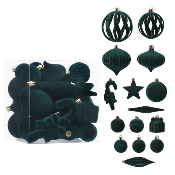 Hvmvliv European Style Shaped Flocking Christmas Ball Set Tree Pendants Festival Decoration Ornaments Green