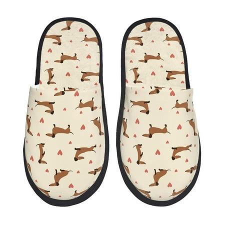 Balery Heart Dachshund Slient Indoor Furry Fleece Comfort House Shoes Soft Non-Slip Home Shoes Cotton slippers House Slippers-- Medium