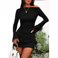 thumbnail image 4 of PRETTYGARDEN Women's Fall Off The Shoulder Dresses Casual Long Sleeve Ruched Side Slit Cocktail Party Bodycon Mini Dress, 4 of 10