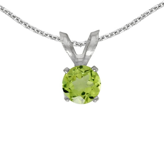 10k White Gold Round Peridot Pendant with 16" Chain