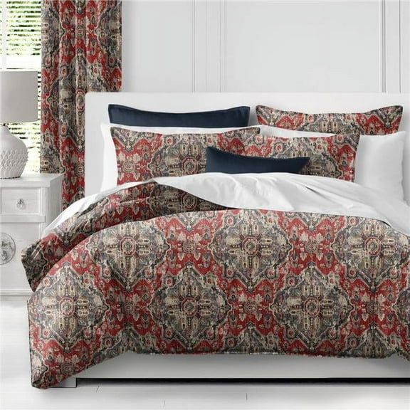6ix Tailors  Charvelle Coverlet & 1 Pillow Sham Set, Red & Blue - Twin Size - 2 Piece