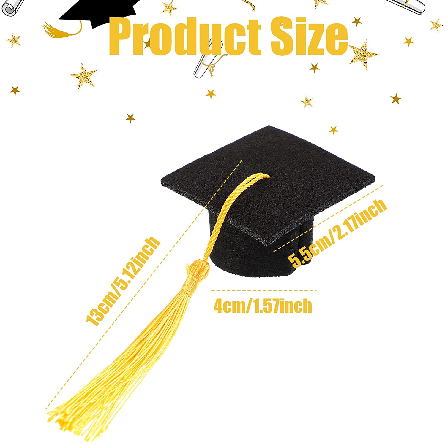 Mini Graduation Cap Bottle Toppers Mini Grad Hat Wine Bottle Topper Graduation Bottle Cap Decoration with Tassels Graduation Cap Cover for Home Graduation Party Table Decoration (24 Pieces)