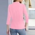 thumbnail image 4 of Women's Polo Shirts 3/4 Length Sleeve Tops Collared Button Down Golf Tee Casual Spring Summer Work T Shirts Pink L, 4 of 5