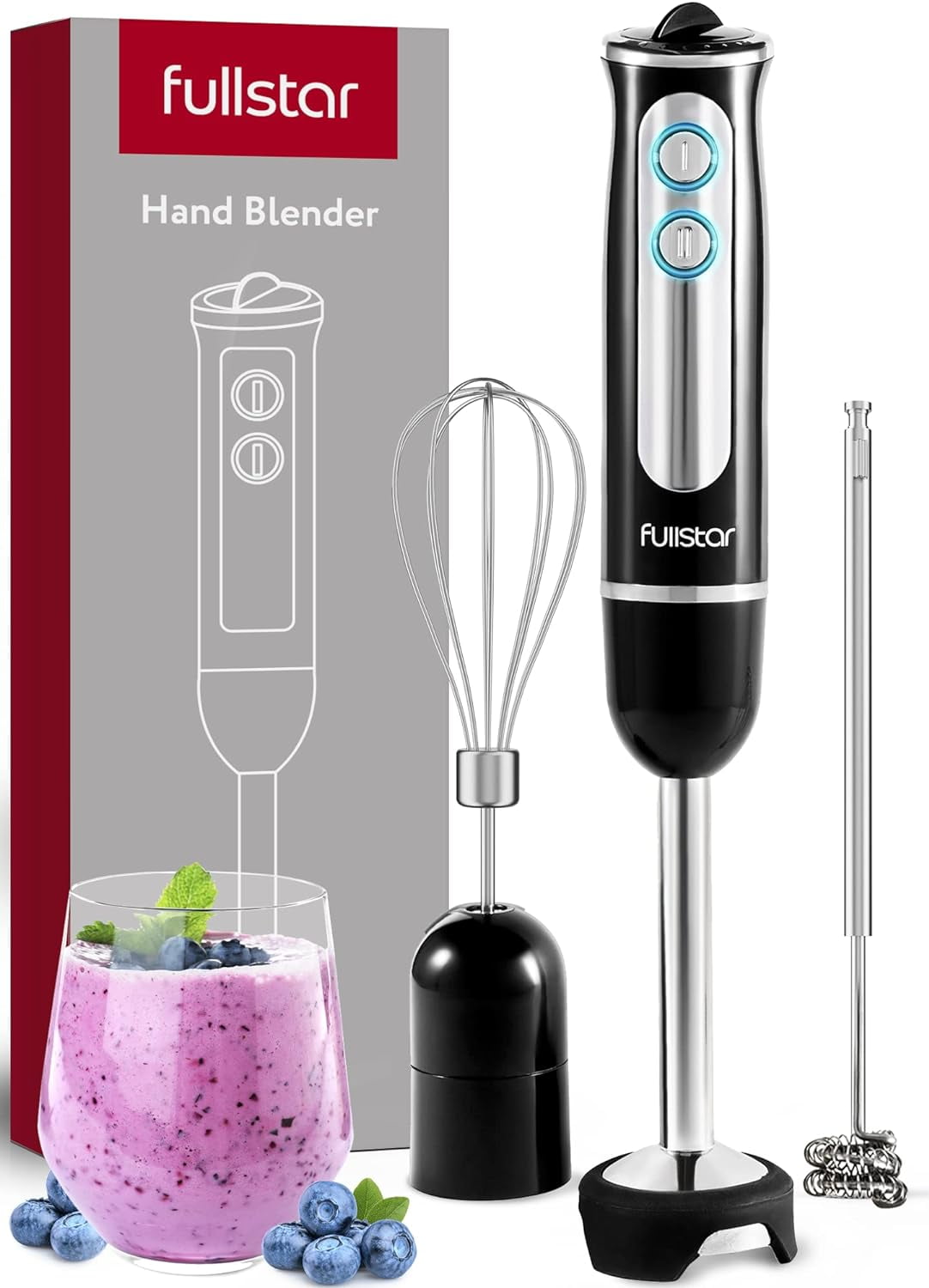 Fullstar - Handheld Electric Immersion Blender, 9-Speed, Hand Mixer for Kitchen - 3-in-1, Black