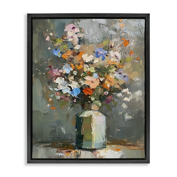 Stupell Industries Mixed Bold Bouquet Botanical & Floral Painting Black Floater Framed Canvas Art Print Wall Art, 17 x 21