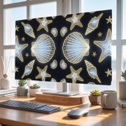 Indoor Elastic TV Cover 85", Blue Neon Coastal TV Display Protector for LCD Desktop TV Hanging TV, Seashell Starfish Summer Ocean Decorative TV Screen Dust Proof Cover Protection