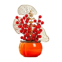 Luoshdecor Christmas Artificial Berry Flower Pot ,Red Persimmon Vase Table Ornament for Indoor Home Tabletop Decor 11.8 in