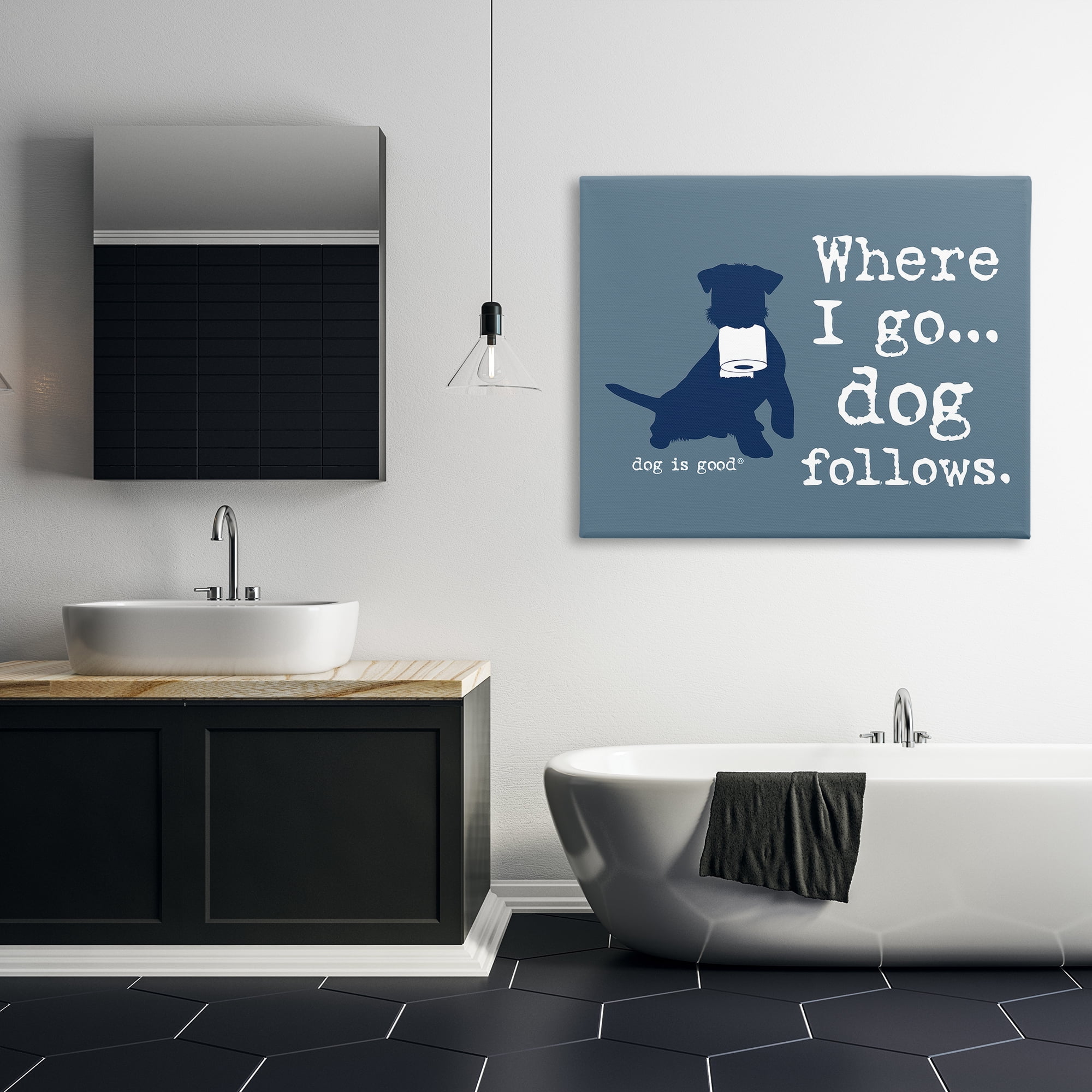 Stupell Industries Where I Go Dog Follows Animals Painting Wrapped Canvas Art Print Wall Art, 48 x 36