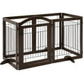 thumbnail image 3 of Bilot Pet Gate 148'' Extra Wide Freestanding Dog Gate for Doorway Stairs Indoor Wooden Dog Fence 6 Panels Folding Step Over Divider, Espresso, 3 of 7