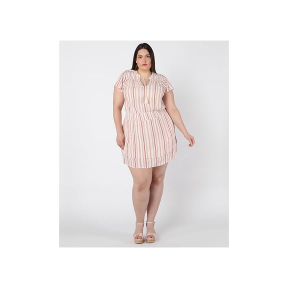 Trendy Plus Size Striped Sheath Dress Chai 2X