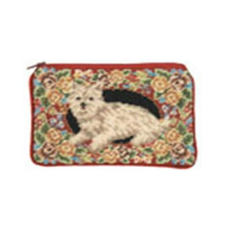 123 Creations C499CC-4.5x7 in. B-Floral Westie Petit-point Cosmetic Purse