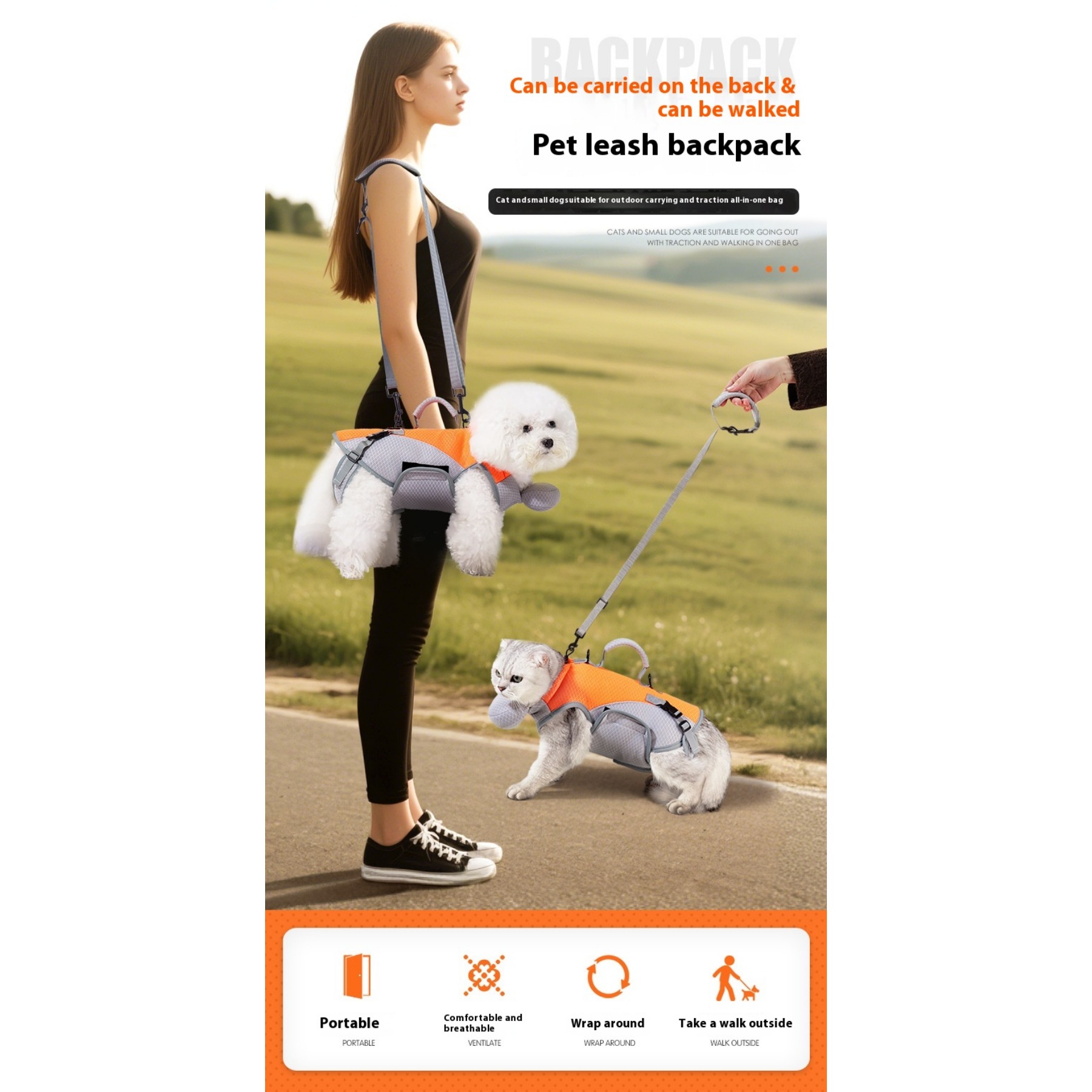 Polyester Hiking Dog Pack Multifunctional Pet Backpack for Small Dogs Cats Outdoor Walking Convenient Travel Carrier