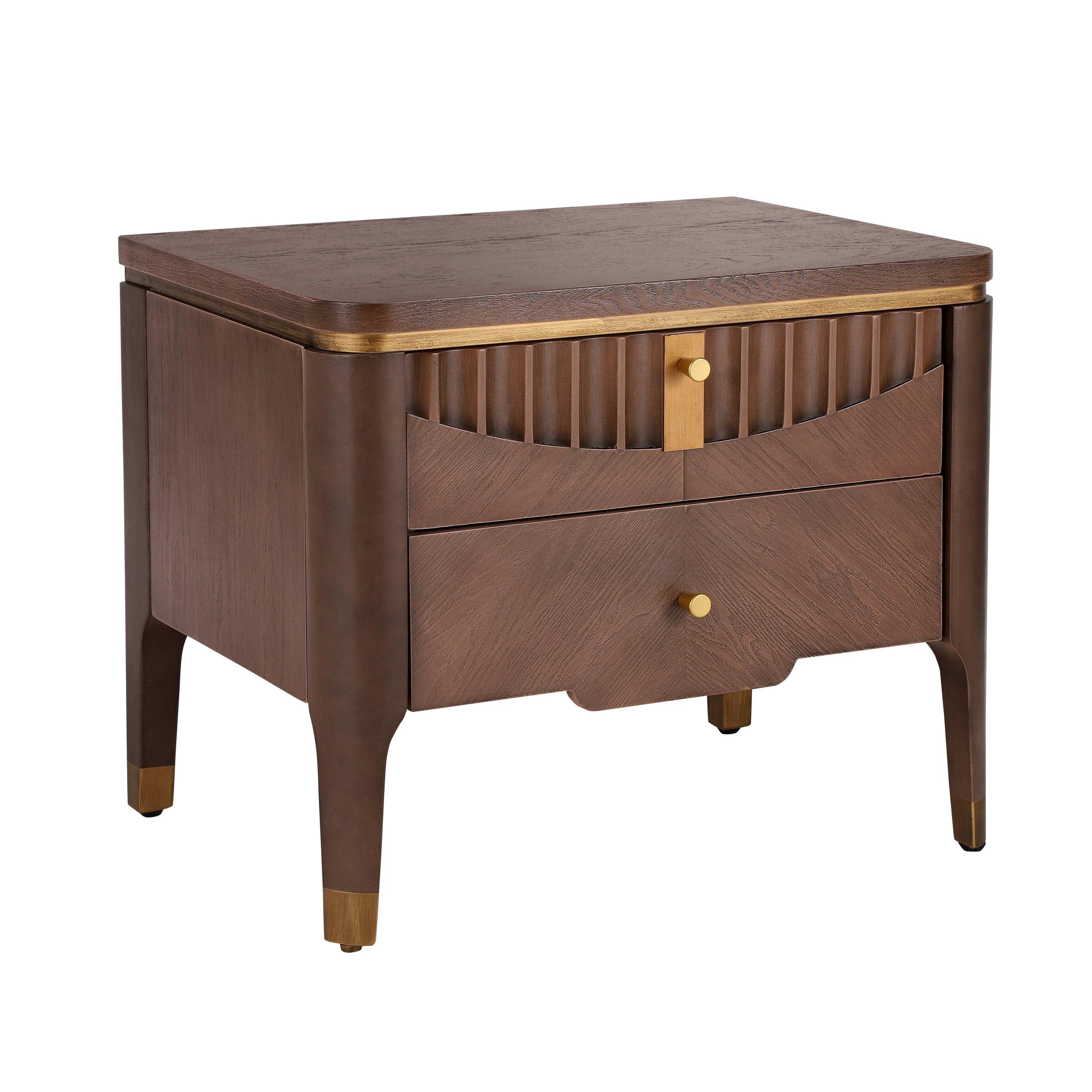 Noble House Table de Chevet Moderne avec 2 Tiroirs, Table de Chevet Design Vague avec Poignées en Métal, Brun Foncé