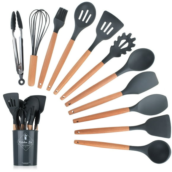 ShenMo 11 pieces + storage bucket - silicone cookware set with wooden handle